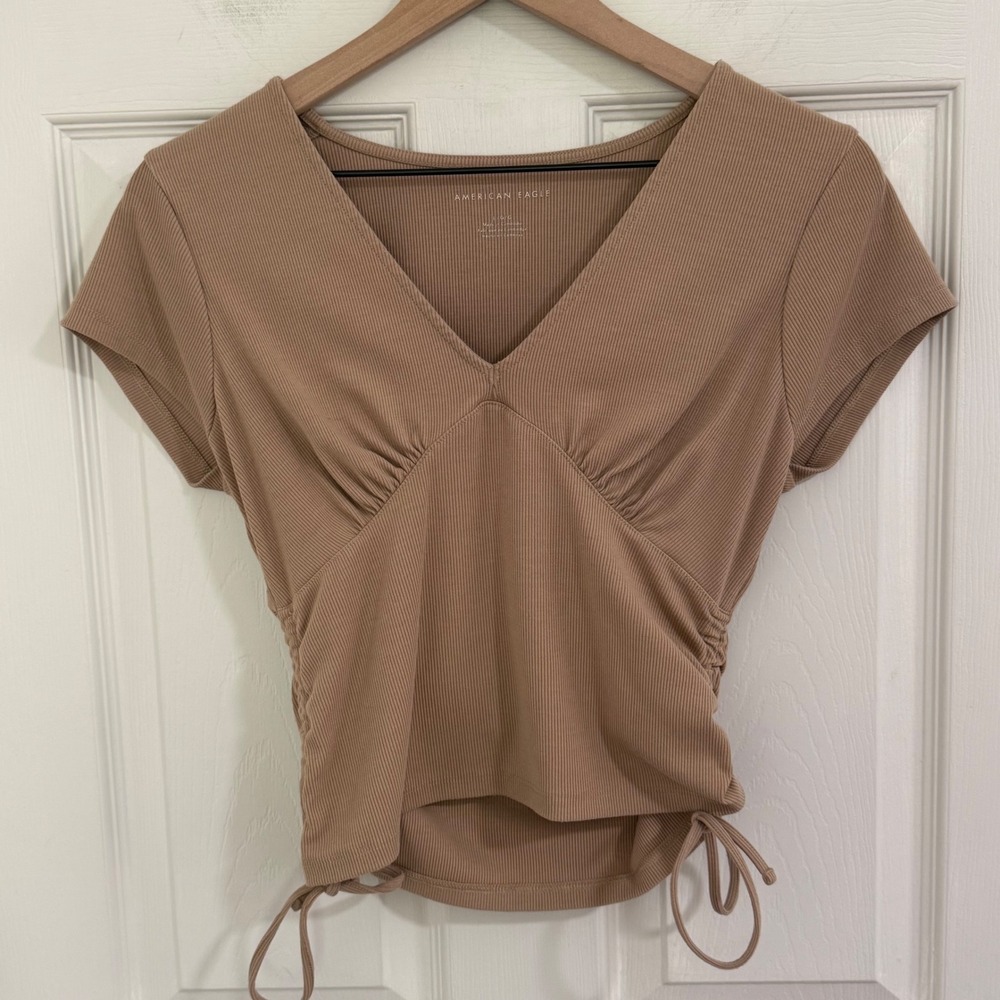 Mocha Ruched Baby Tee Clean Girl Minimalist Womens Large Brown American Eagle